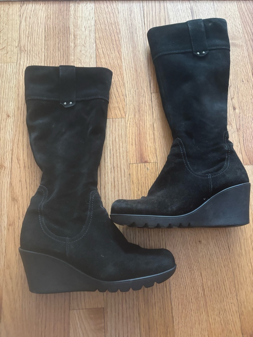 La CANADIENNE Black Suede Wedge Knee Boots